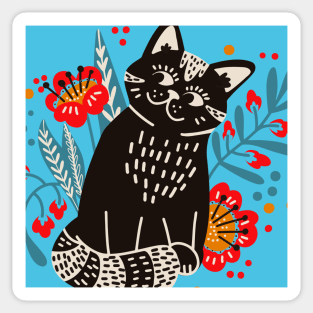 Black Cat in Flowers Sticker